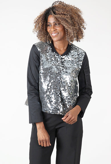 Kedziorek Paillette Bomber Jacket, Black/Silver 