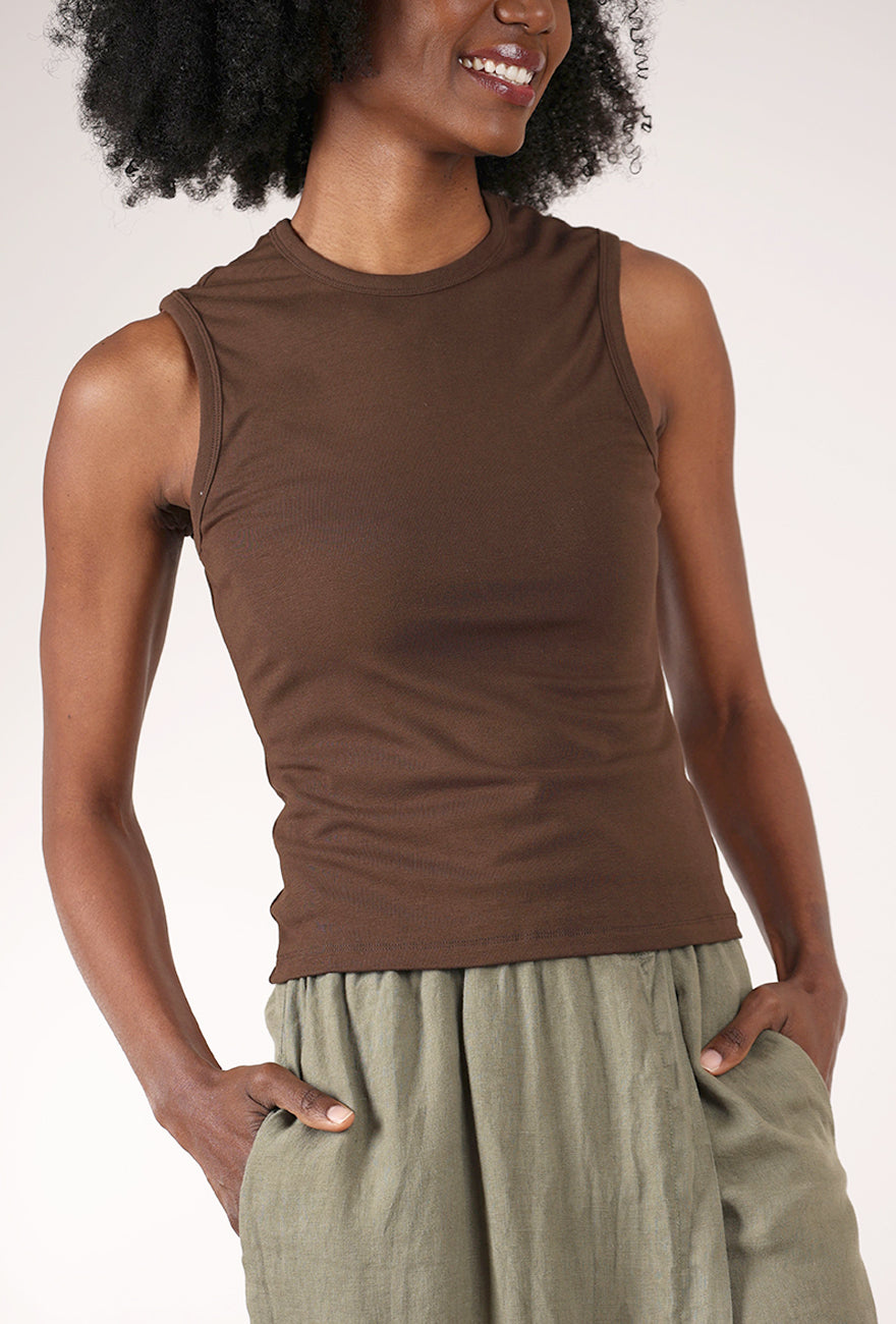 Grade & Gather Wide Shoulder Tank, Dark Chocolate 