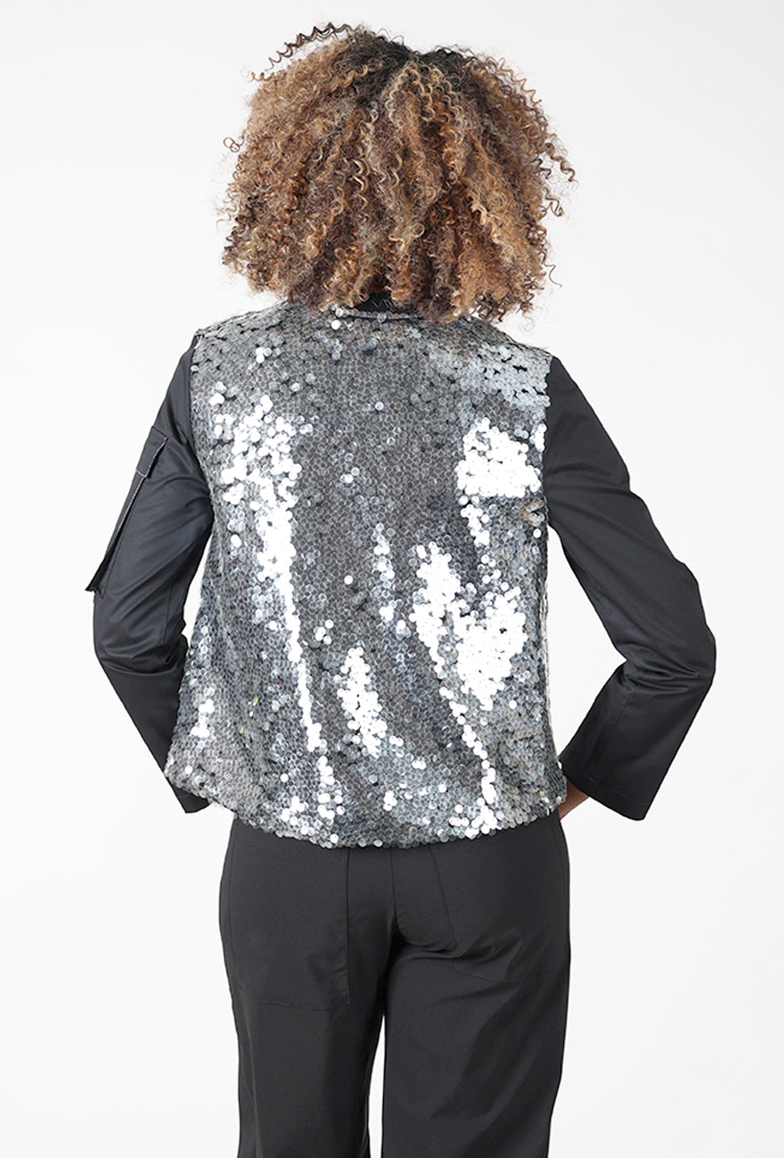 Kedziorek Paillette Bomber Jacket, Black/Silver 