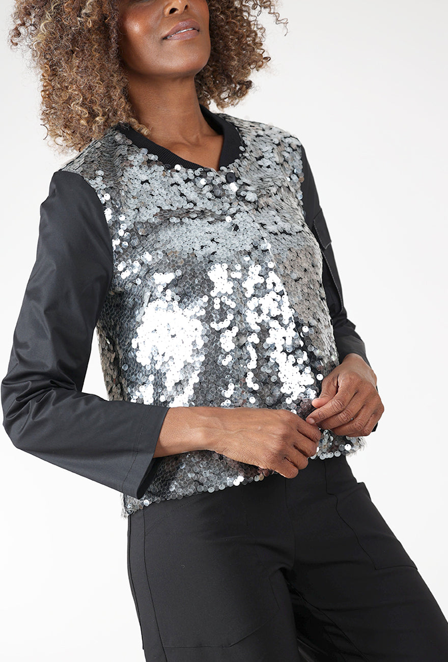 Kedziorek Paillette Bomber Jacket, Black/Silver 