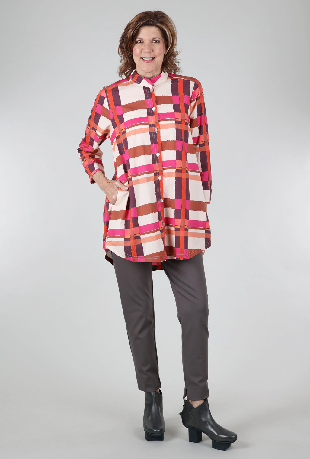 Noen Gridworks Tunic, Rust/Fuchsia 