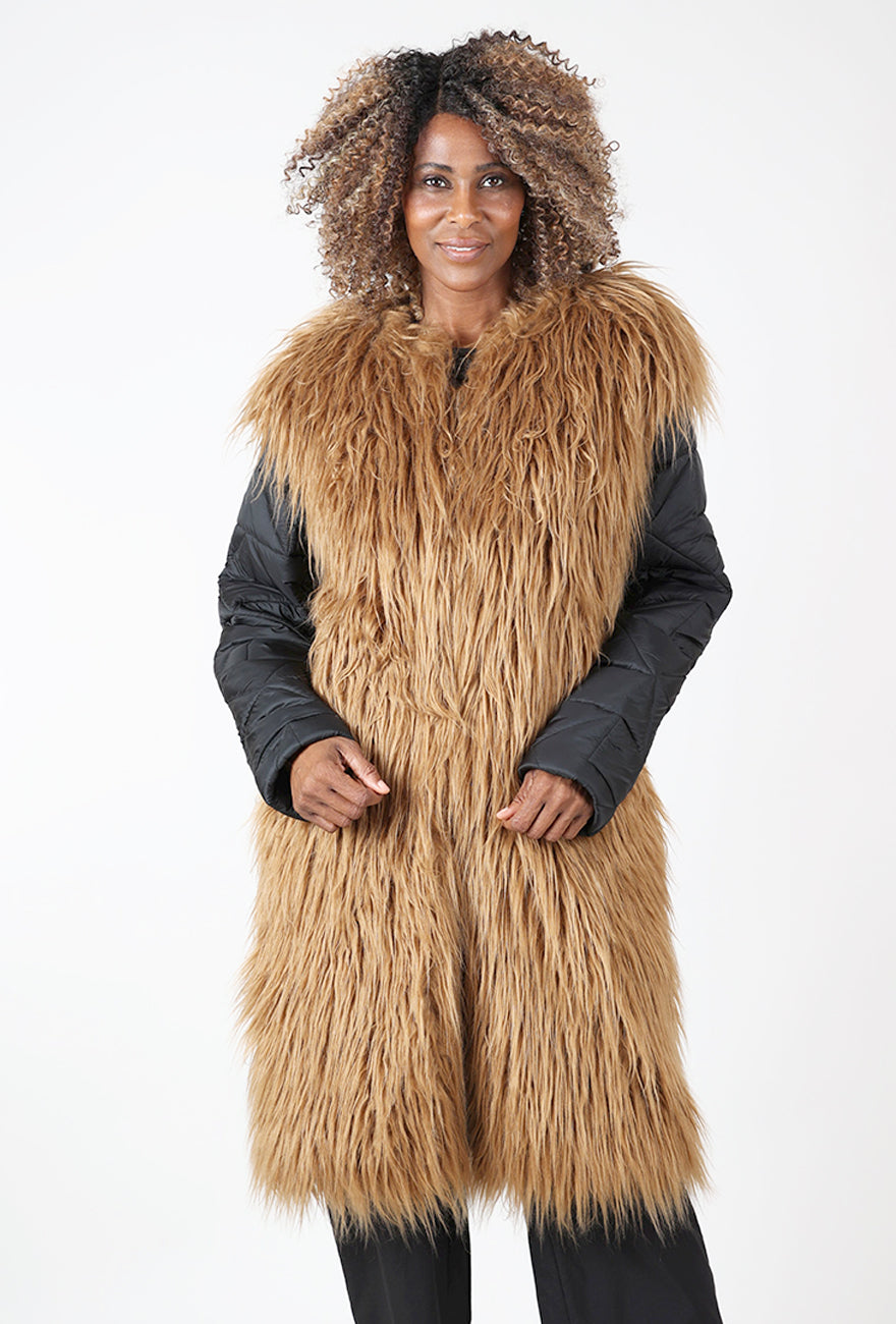 Kedziorek Rockstar Puffer Coat, Black/Camel 
