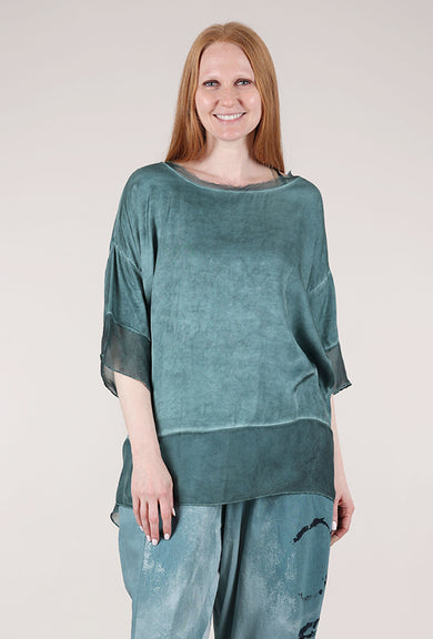 Sanctamuerte Chiffon Trim Silk Sari Top, Tiffany Marine 