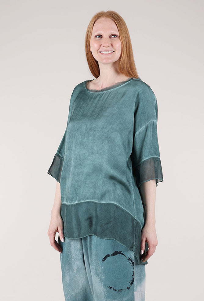 Sanctamuerte Chiffon Trim Silk Sari Top, Tiffany Marine 