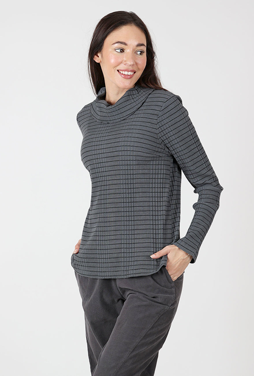 Pinstripe Cowl Top, Mocha Angle 2