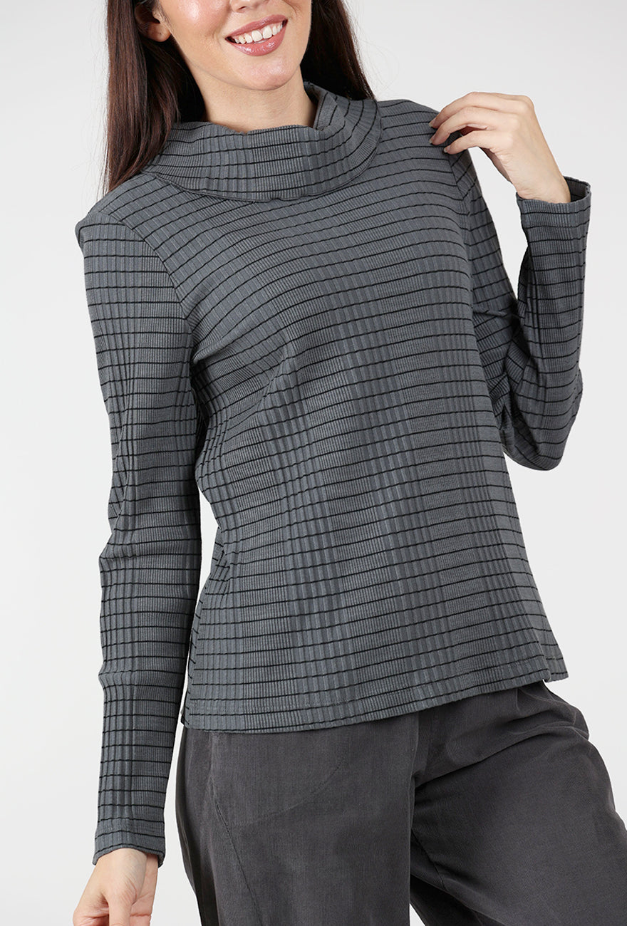 Pinstripe Cowl Top, Mocha Angle 4