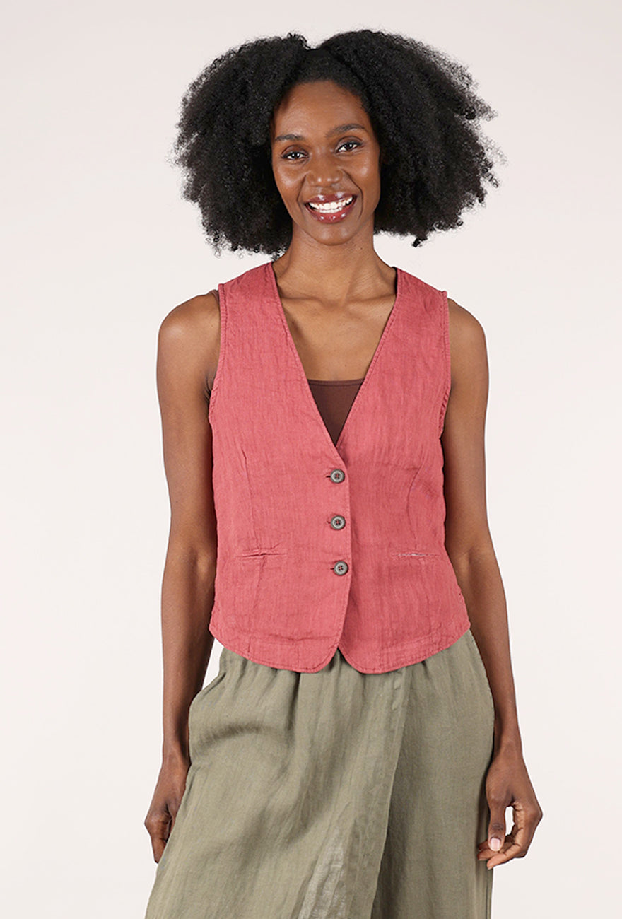 By Basics Linen Boyfriend Vest, Earth Red 