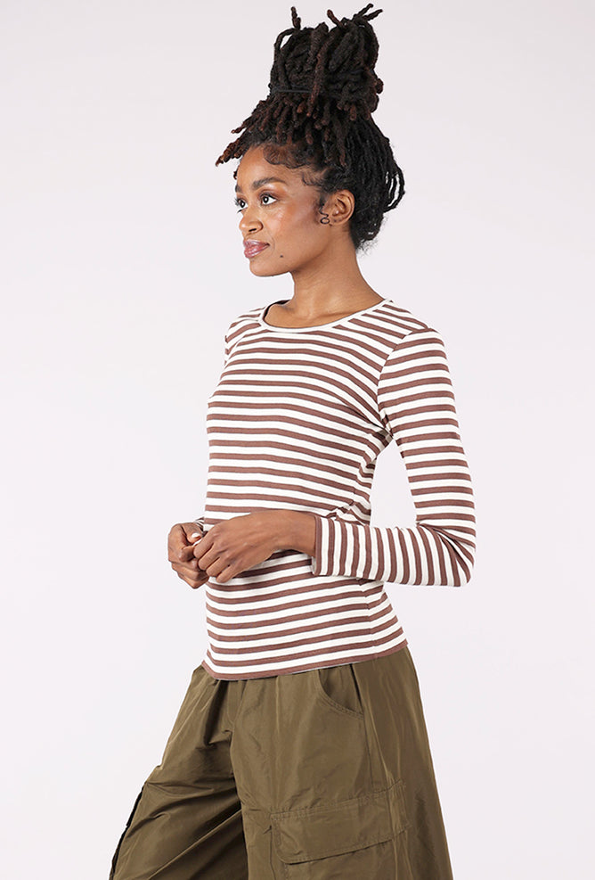 By Basics Organic Cotton Stripe Tee, Chestnut/Raw White 