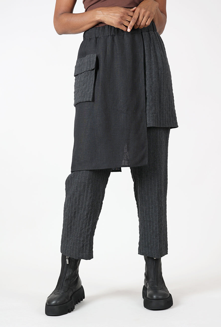 Kedziorek Pinstripe Skirt Over Pants, Charcoal 