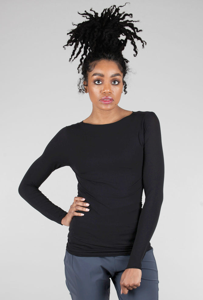 AMB Designs Raw-Edge Second Skin Top, Solid Black 