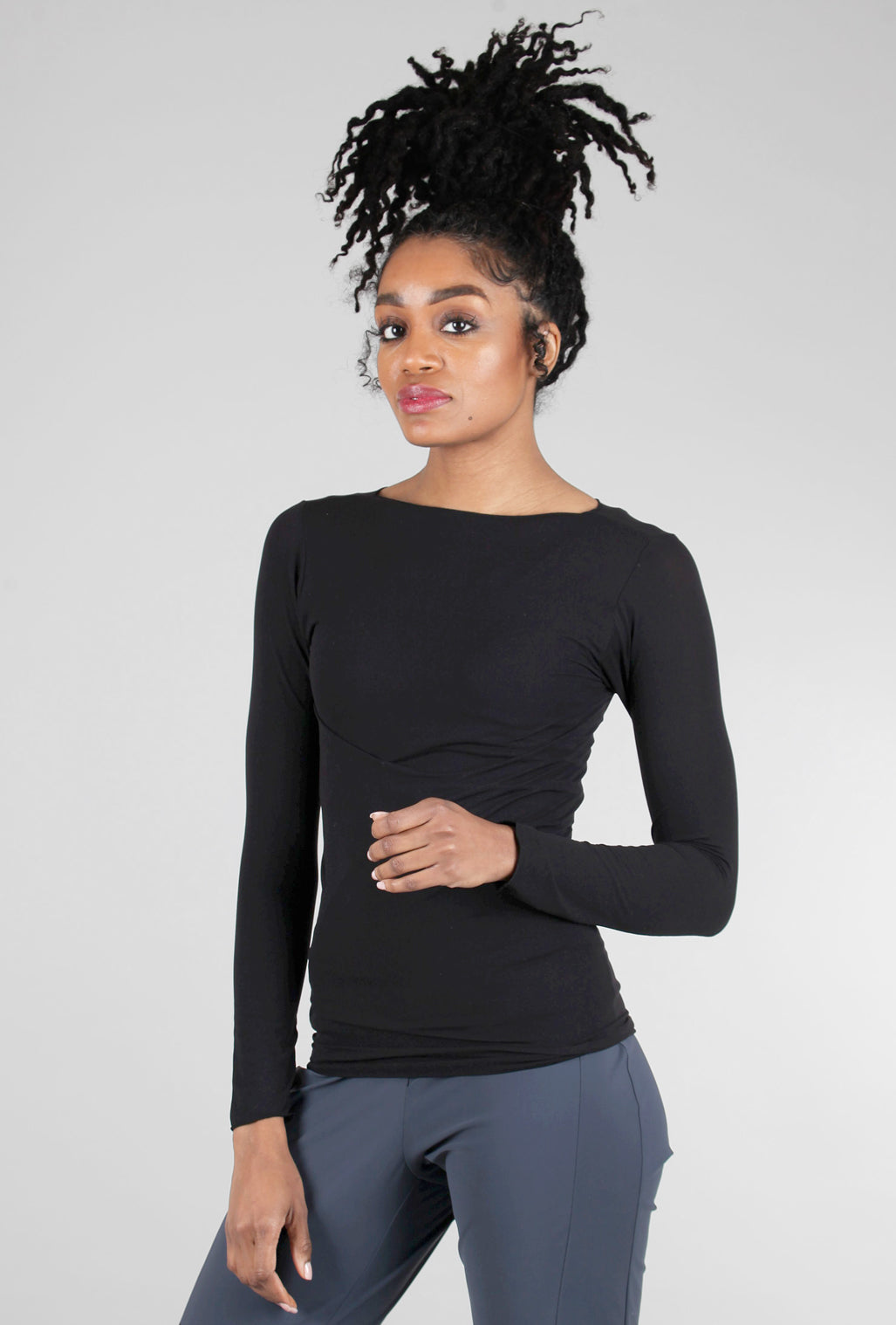 AMB Designs Raw-Edge Second Skin Top, Solid Black One Size Black