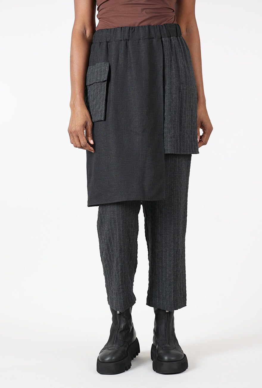 Kedziorek Pinstripe Skirt Over Pants, Charcoal 