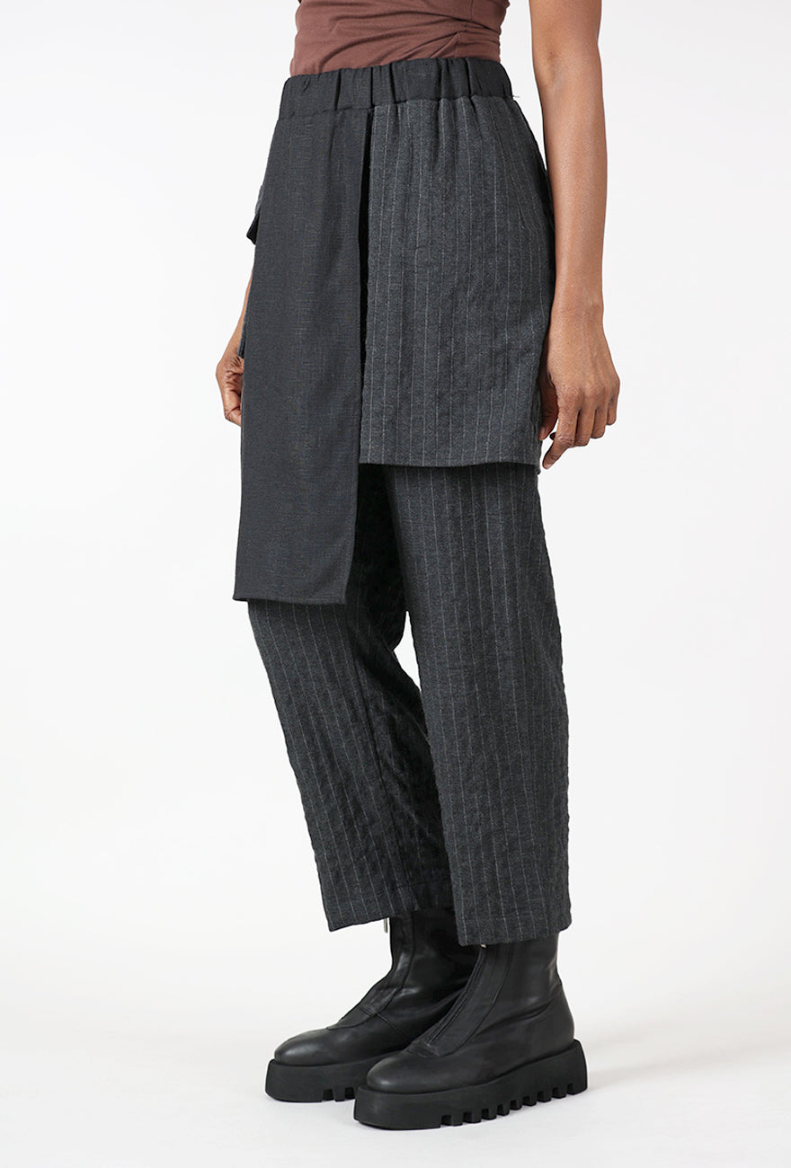 Kedziorek Pinstripe Skirt Over Pants, Charcoal 