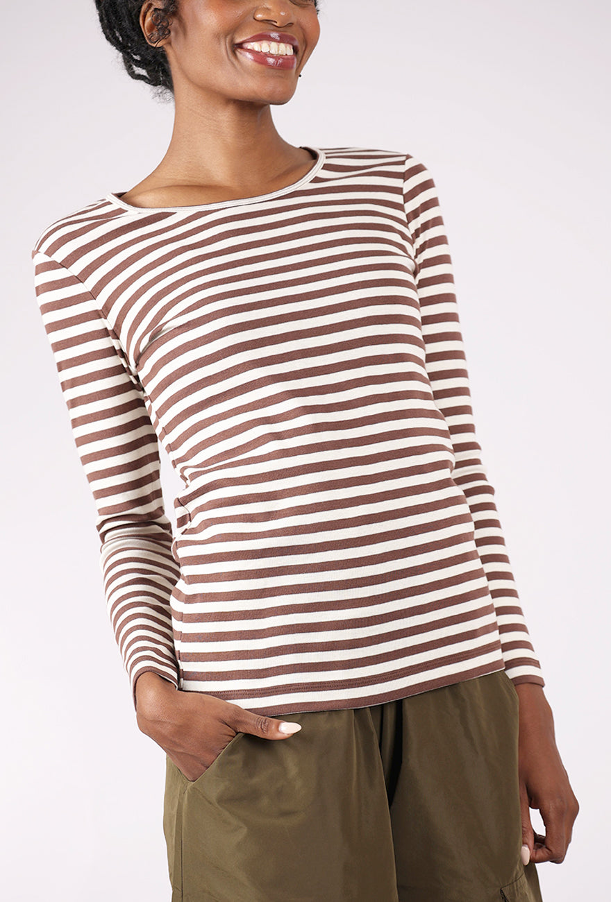 By Basics Organic Cotton Stripe Tee, Chestnut/Raw White 