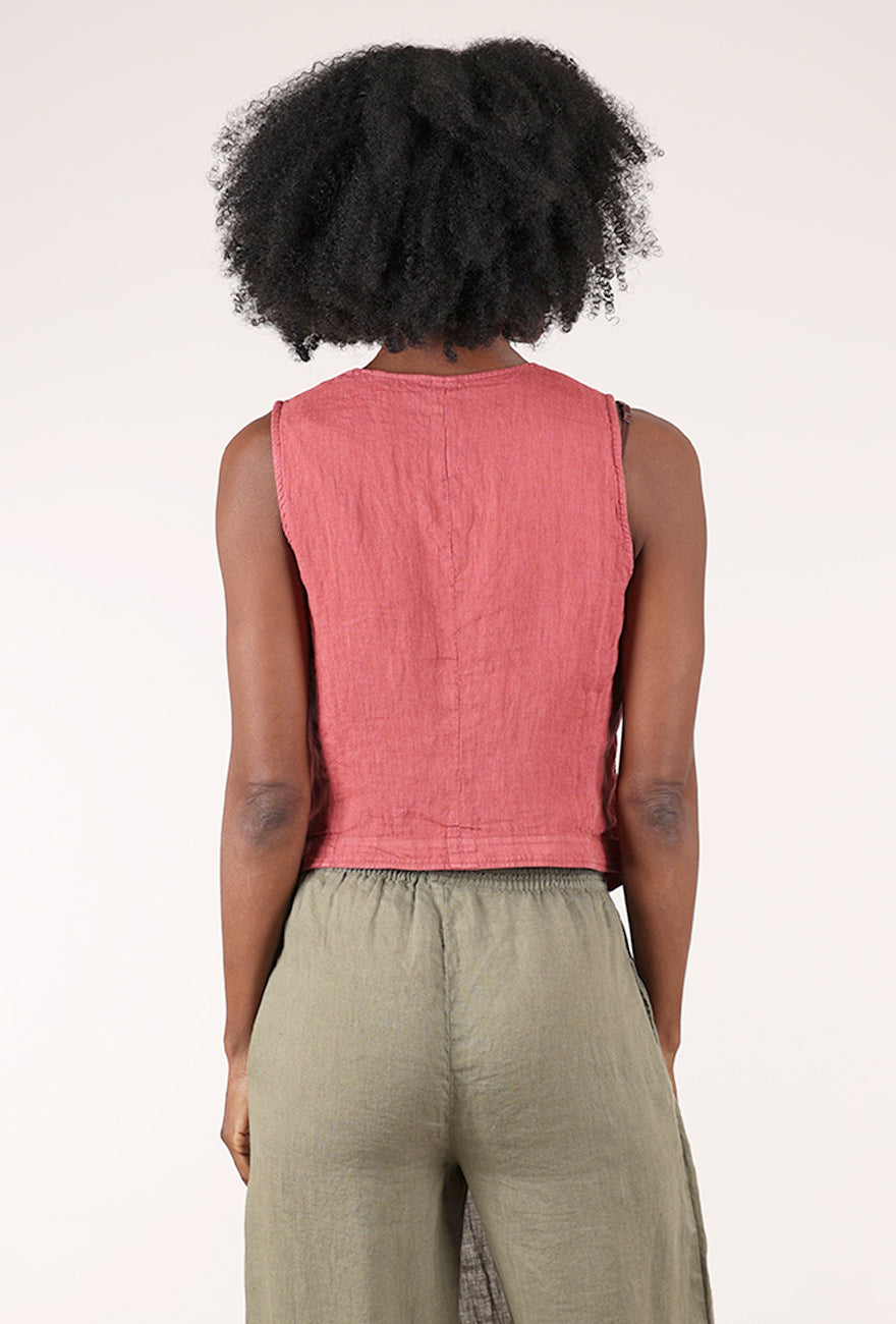 By Basics Linen Boyfriend Vest, Earth Red 