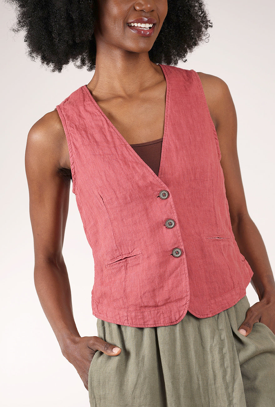 By Basics Linen Boyfriend Vest, Earth Red 