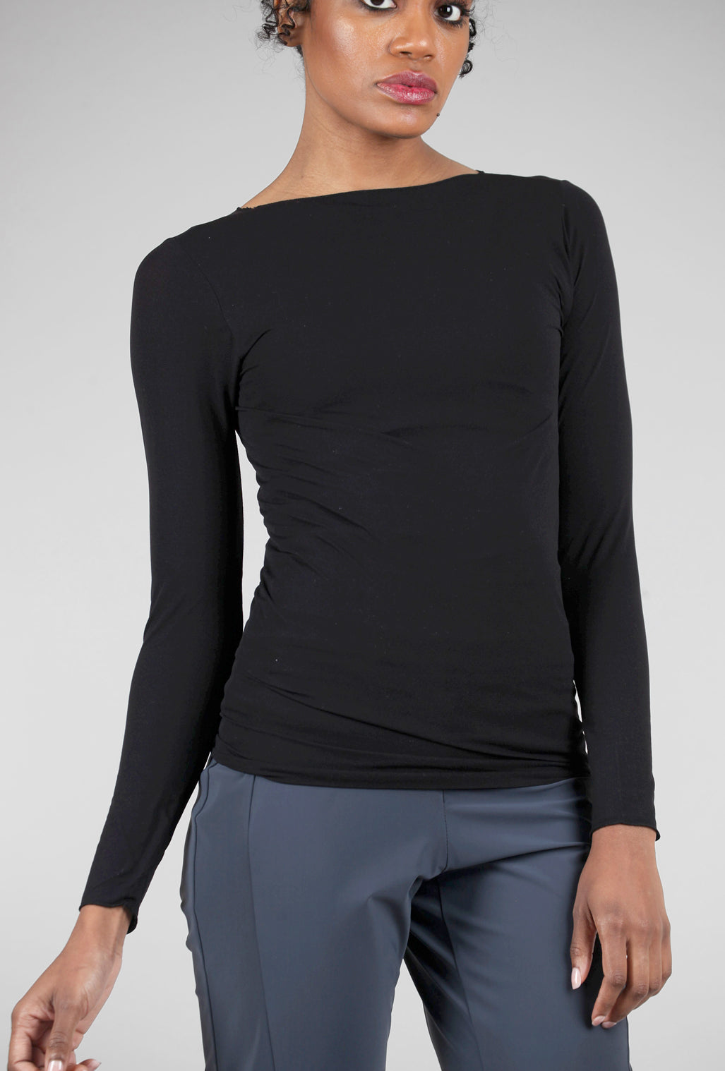 AMB Designs Raw-Edge Second Skin Top, Solid Black One Size Black