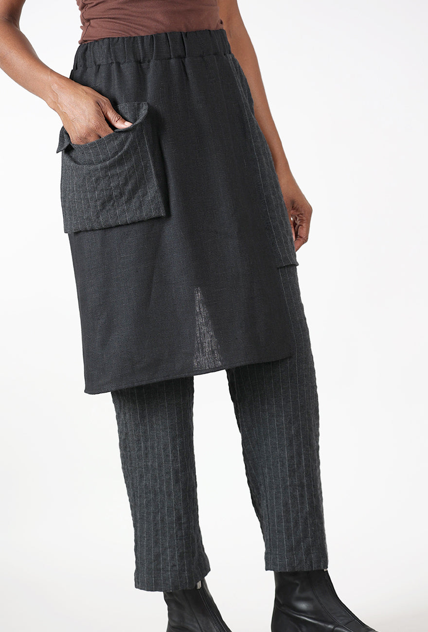Kedziorek Pinstripe Skirt Over Pants, Charcoal 