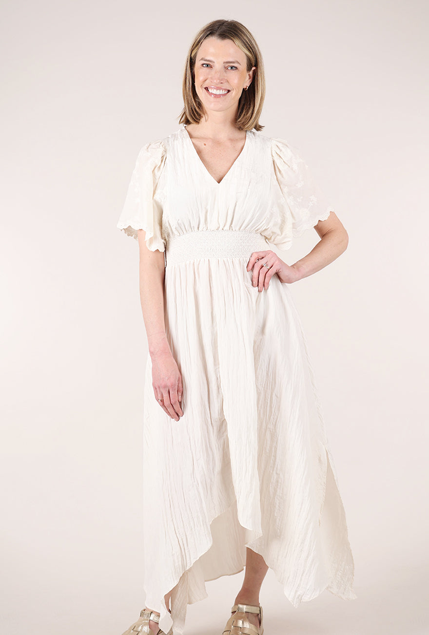 Grade & Gather Embroidered Unbalanced Maxi Dress, Milk 