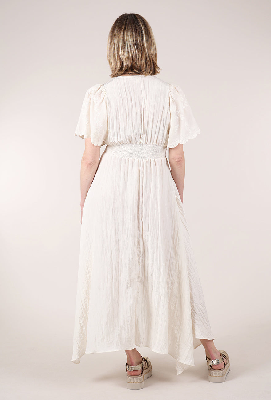 Grade & Gather Embroidered Unbalanced Maxi Dress, Milk 