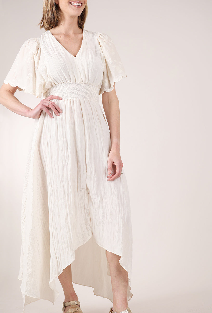 Grade & Gather Embroidered Unbalanced Maxi Dress, Milk 