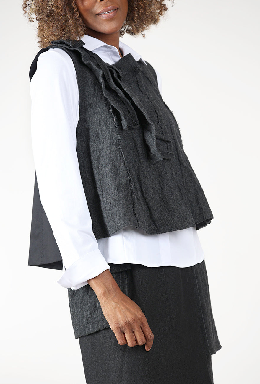Kedziorek Boiled Wool Flutter Vest, Charcoal 