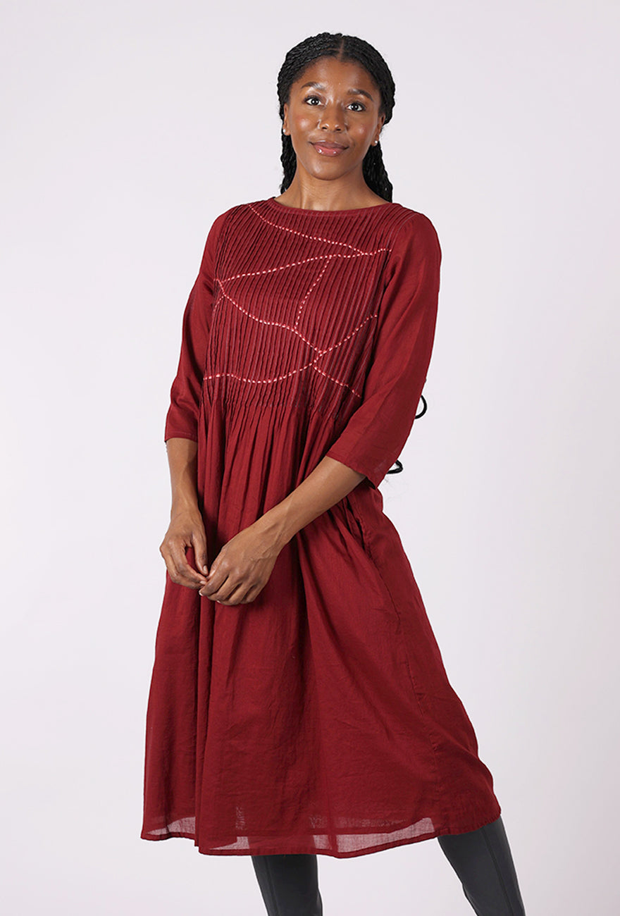 Mata Traders Alma Pintuck Dress, Crimson 