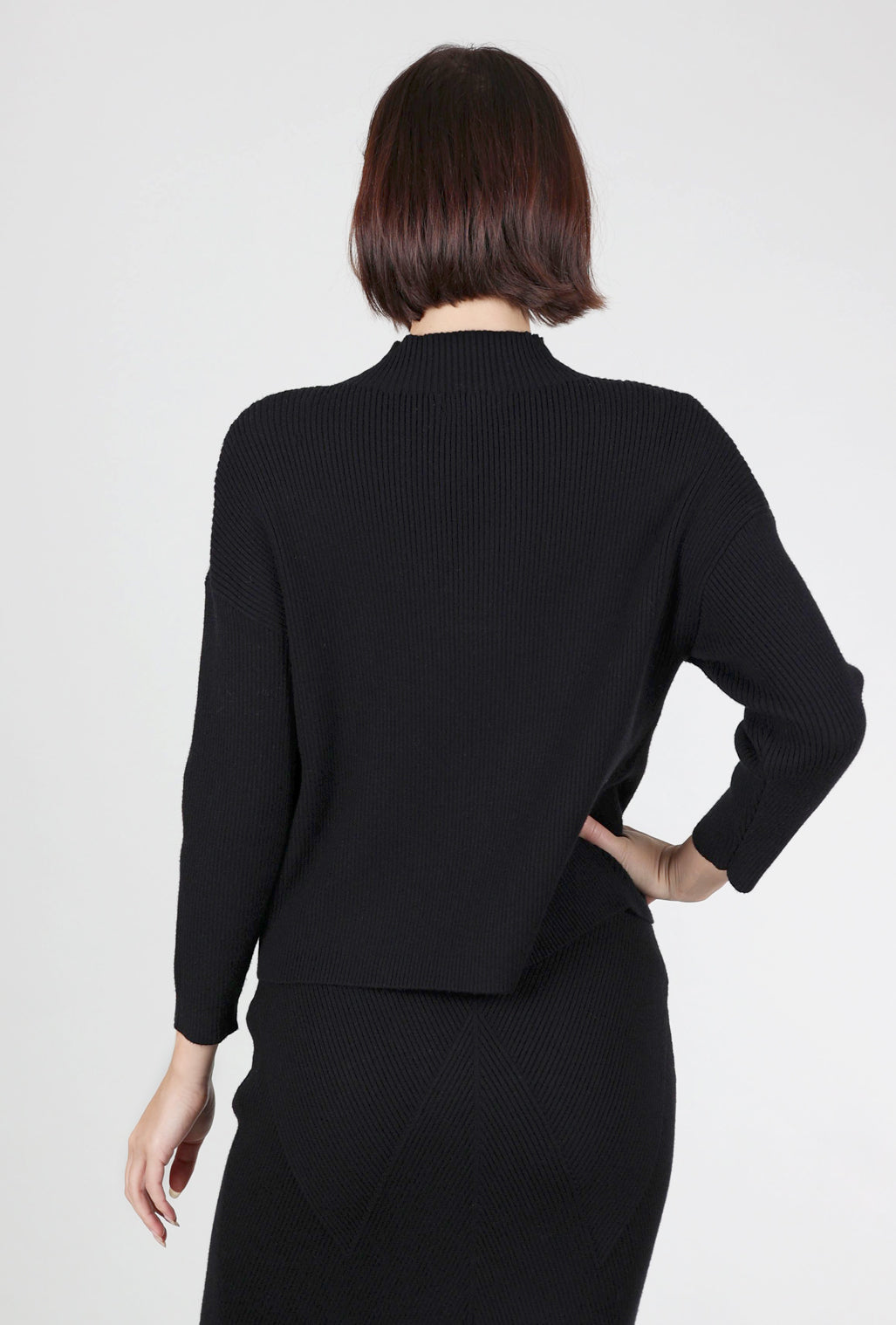 Astrid Ribbed Slim Mockneck Sweater, Black 