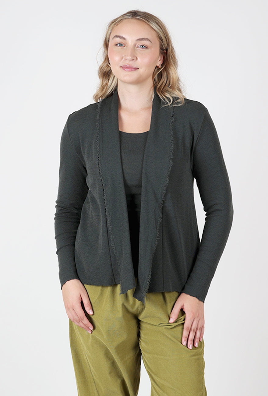 Merino Raw Edge Short Cardie, Raven