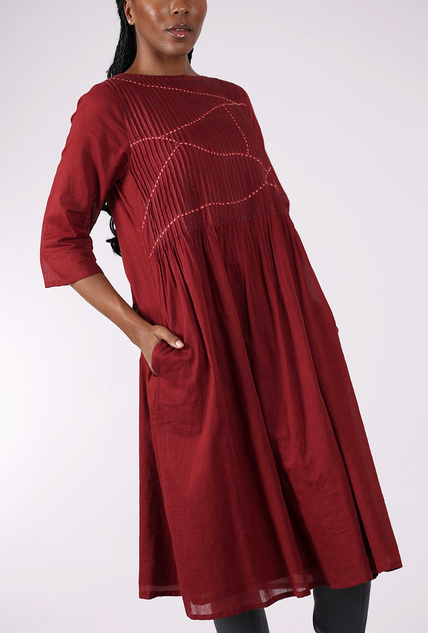 Mata Traders Alma Pintuck Dress, Crimson 