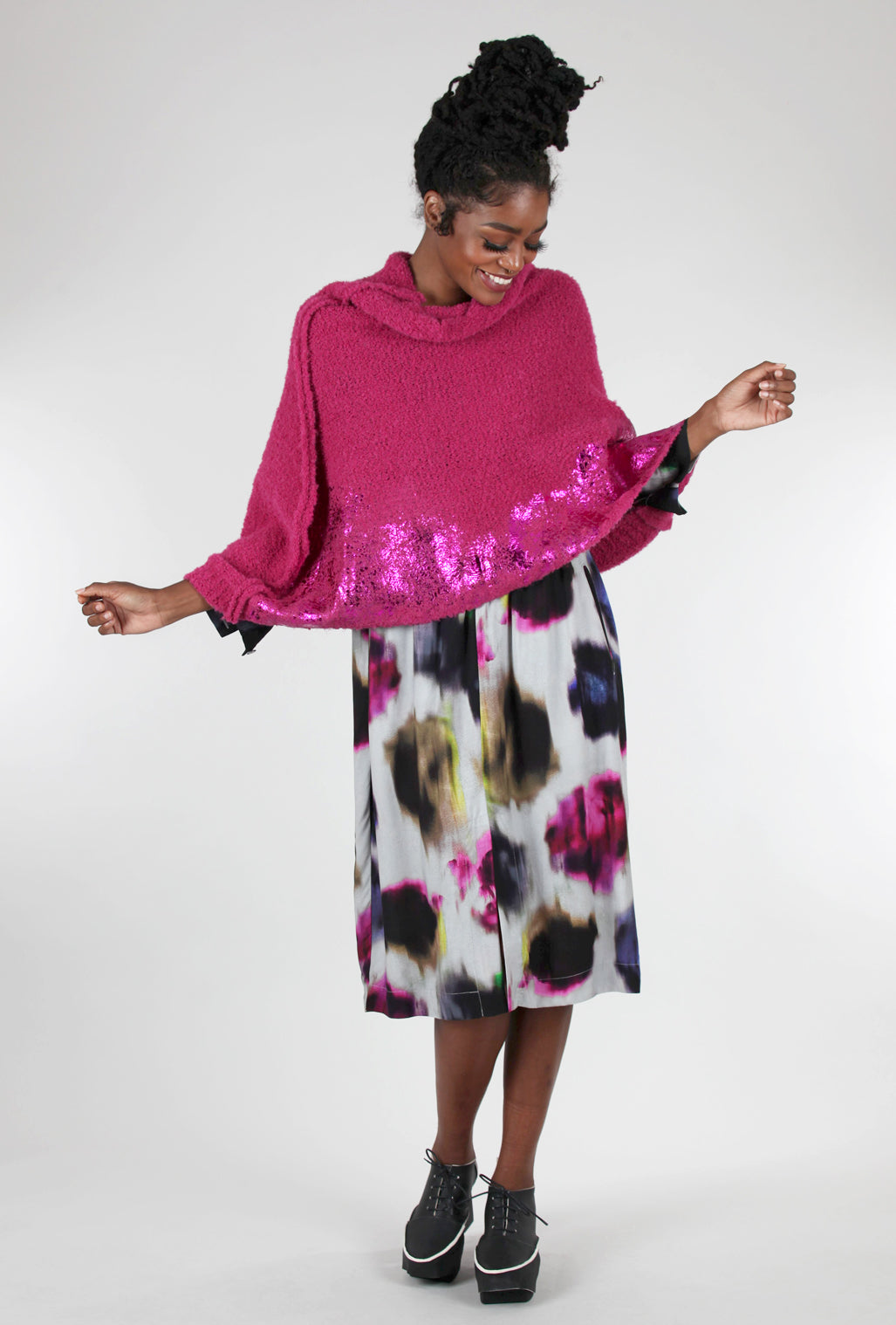 Amano by Lorena Laing Handprinted Foil Shrug, Magenta One Size Magenta