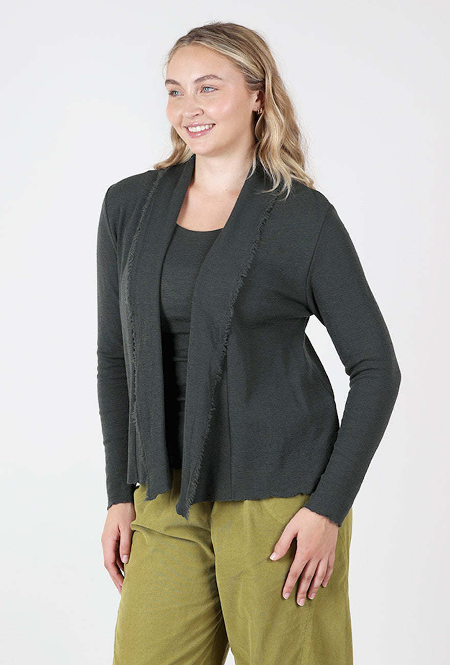 Merino Raw Edge Short Cardie, Raven Angle 2