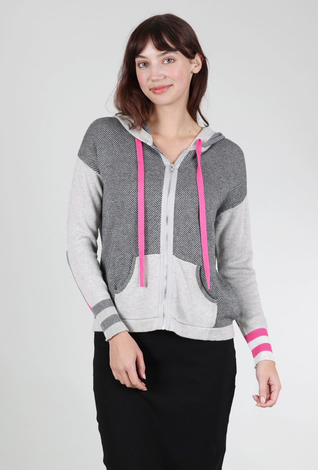 Zaket & Plover Birdseye Sweater Hoodie, Gray/Pink 