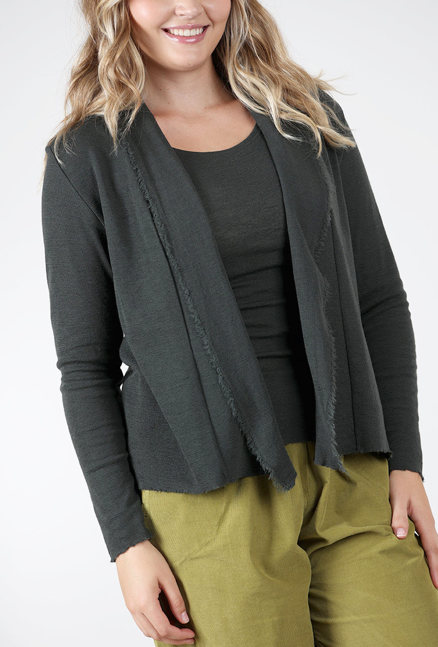 Merino Raw Edge Short Cardie, Raven