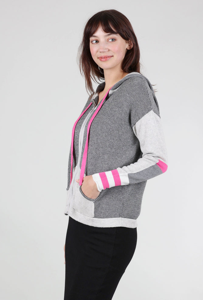 Zaket & Plover Birdseye Sweater Hoodie, Gray/Pink 