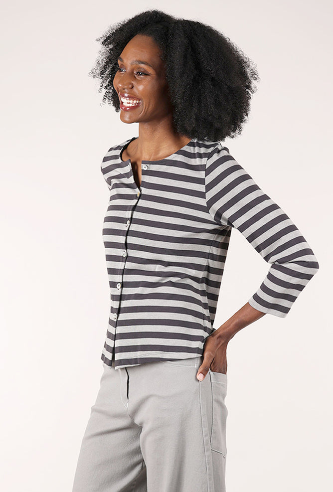 Alembika Slim Stripe Jersey Cardie, Gray 