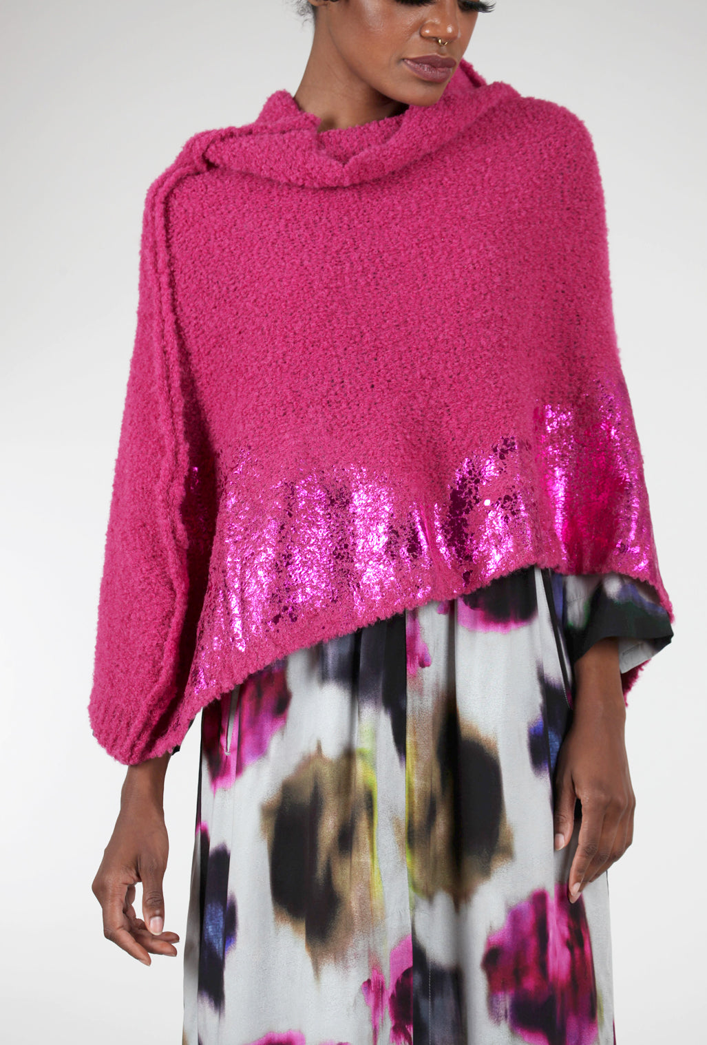 Amano by Lorena Laing Handprinted Foil Shrug, Magenta One Size Magenta