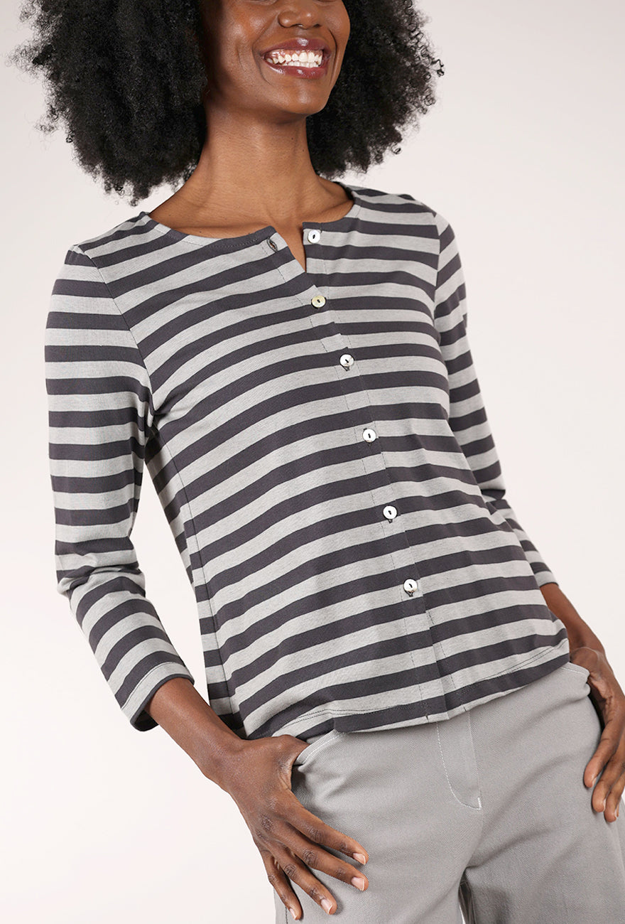 Alembika Slim Stripe Jersey Cardie, Gray 