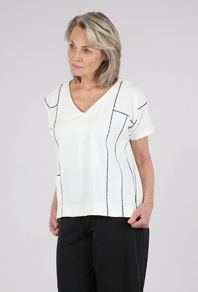 Ozai Contrast Stitch Pocket Top, Ivory 