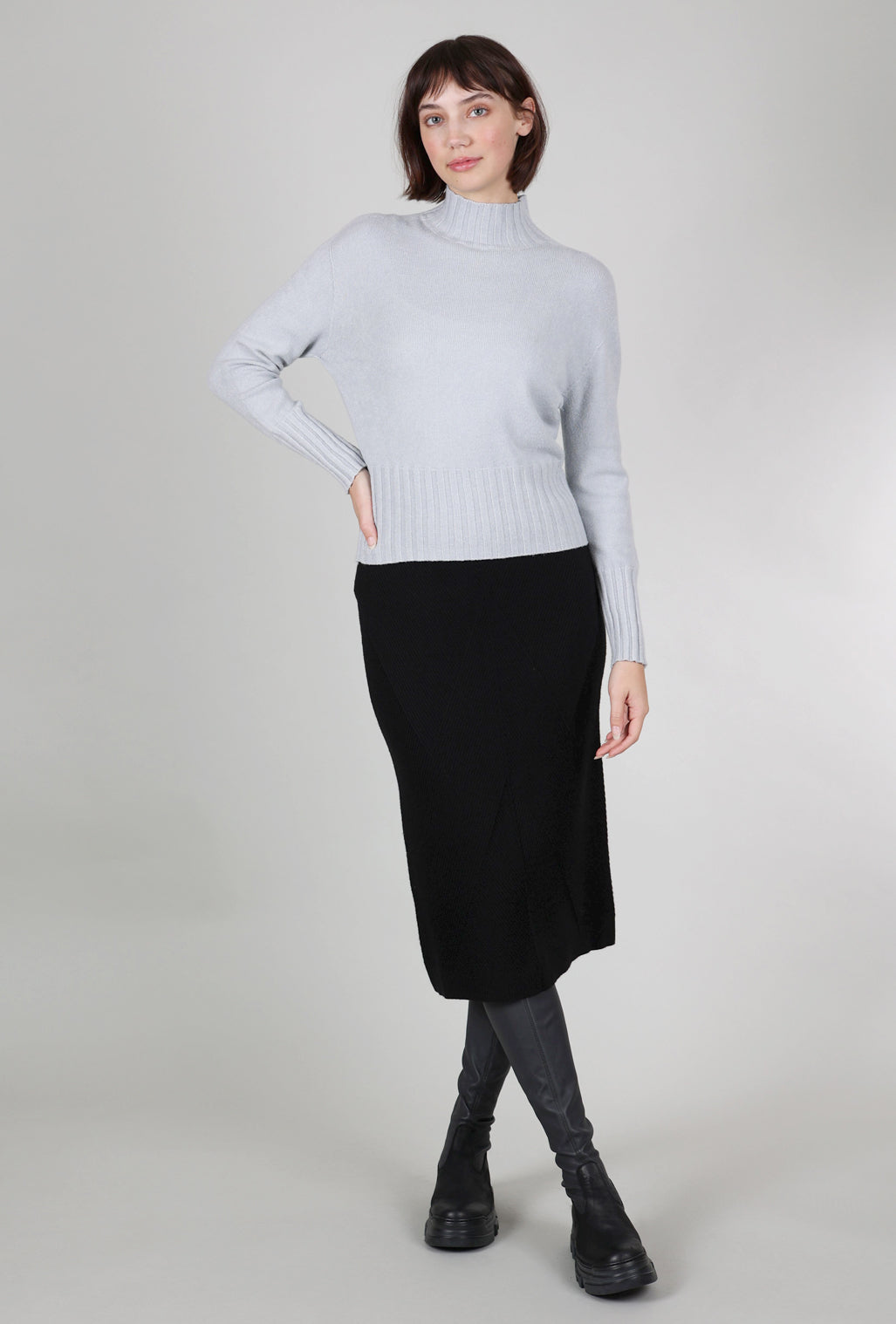 Astrid Rib Accents Cropped Sweater, Gray Melange 