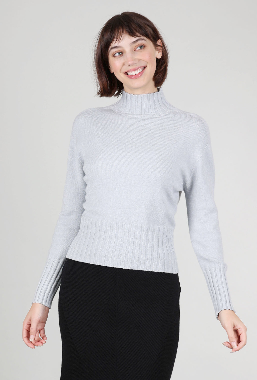 Astrid Rib Accents Cropped Sweater, Gray Melange 