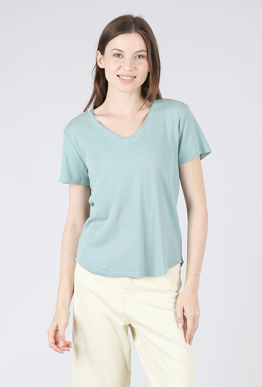 Mododoc S/S Open Vee Easy Tee, Gris Mist – Evie Lou