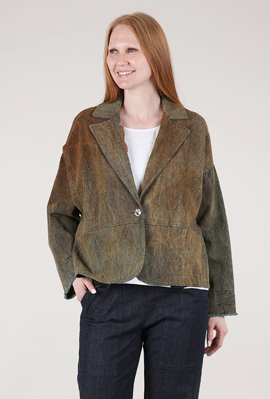 Sanctamuerte Hand-Dyed Denim Boxy Blazer, Bronze Tabac 