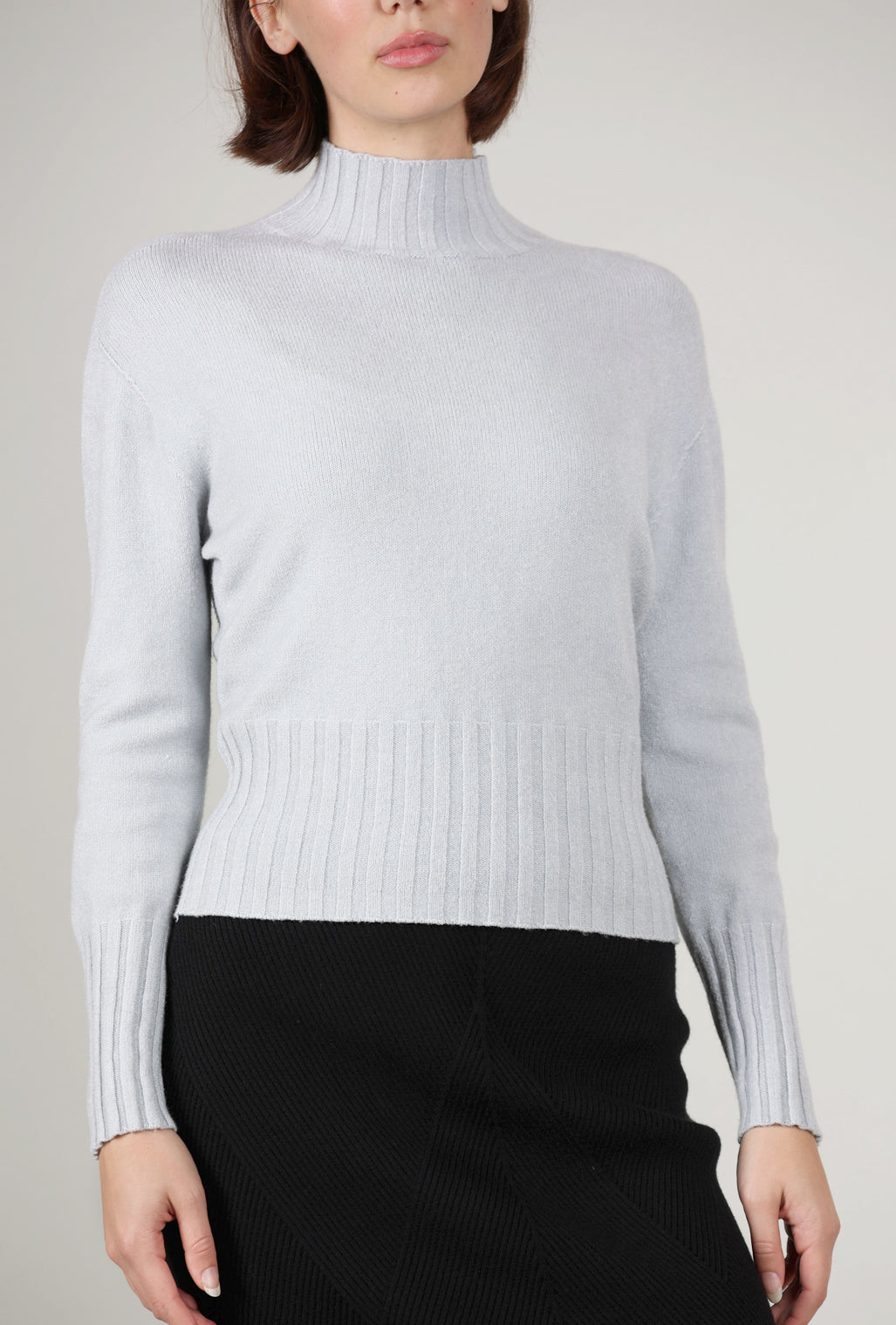 Astrid Rib Accents Cropped Sweater, Gray Melange 