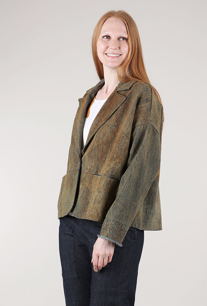 Sanctamuerte Hand-Dyed Denim Boxy Blazer, Bronze Tabac 