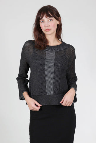 Liv Two-Tone Mesh Sweater, Charcoal 