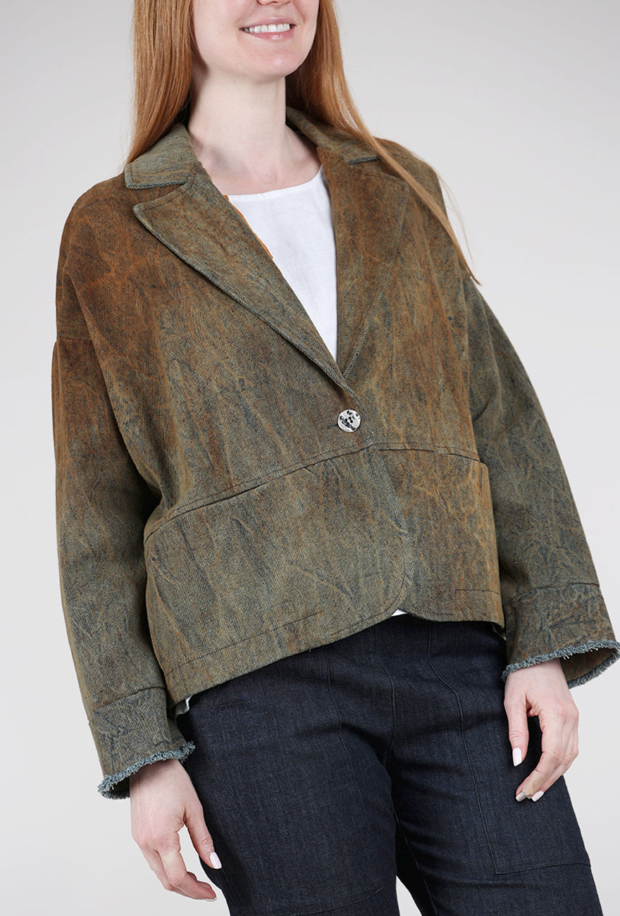 Sanctamuerte Hand-Dyed Denim Boxy Blazer, Bronze Tabac 