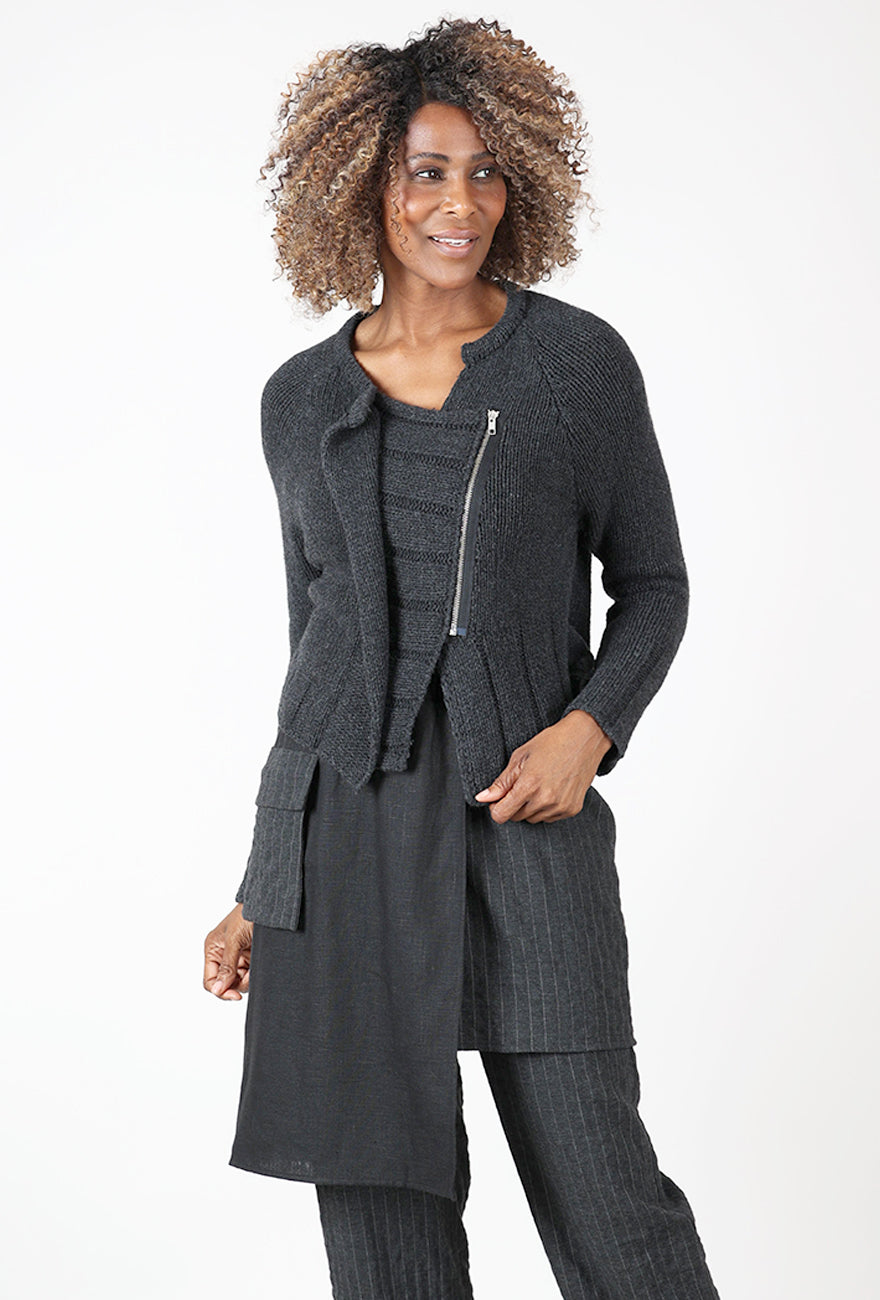 Lurdes Bergada Woolly Crop Zip Sweater, Charcoal 