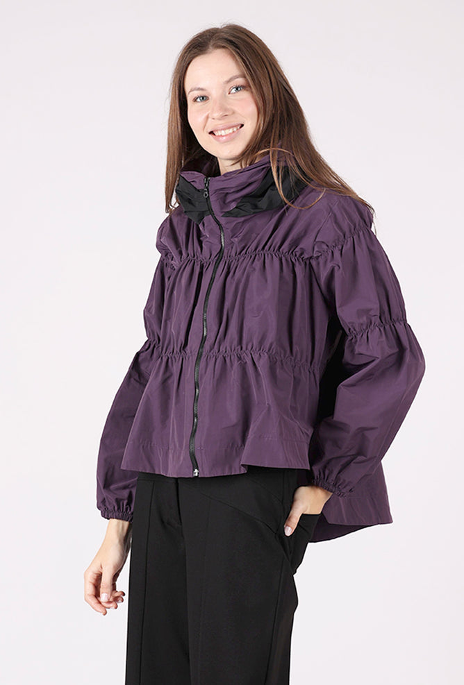 Ozai Shirred Bomber Jacket, Grape 