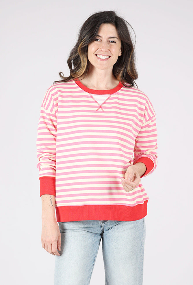 Hem & Thread Contrast Ribbed Oversized Sweatshirt, Candy Pink 